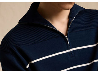 [CULTUM] Half-Zip Striped Cotton Knit Sweater
