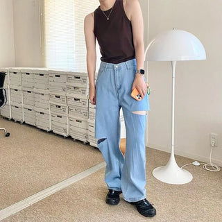 Side-cut denim pants