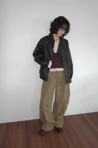 Washed leather oversized blouson