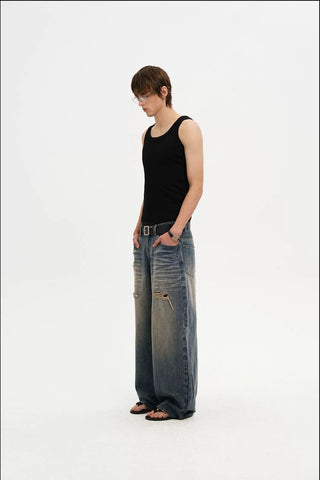 [MASONPRINCE] Distressed Wide Leg Jeans
