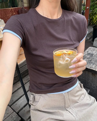 Two-tone layered Tencel short-sleeved T-shirt
