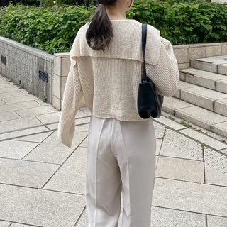 Sailor collar knit zip-up