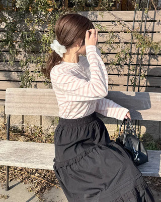 Simple striped round neck long sleeve T-shirt