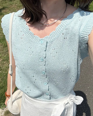 Punched Frill Sleeveless Cardigan