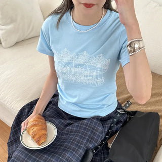 Merry-go-round print short-sleeved T-shirt