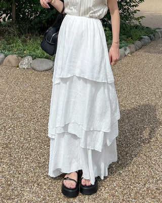 Asymmetrical tiered banded long skirt
