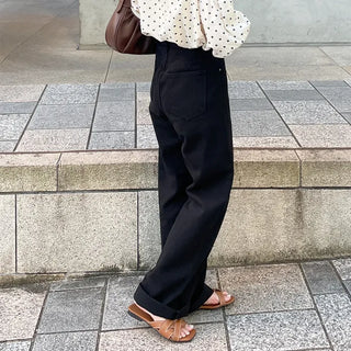 Slit Black Cotton Pants