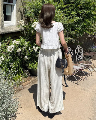 Bust strap ribbon puff frill blouse