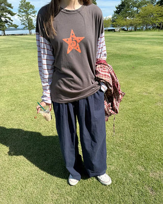Vintage star print sleeve striped T-shirt