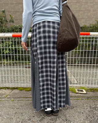 Slit check long skirt