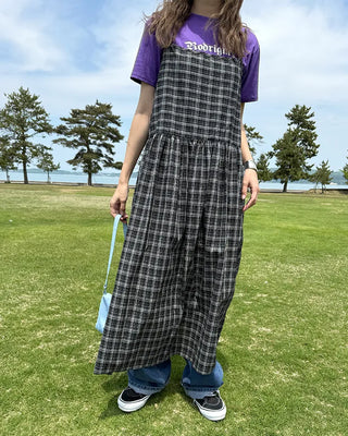 Checked long camisole dress