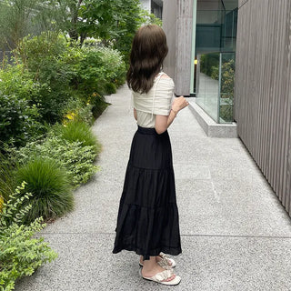 Ribbon open shoulder T-shirt