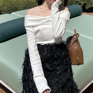 Ribbon Point Open Shoulder T-Shirt