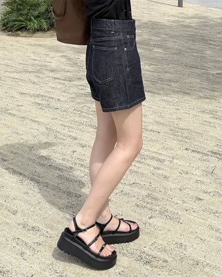 Stitch Low Short Denim Pants