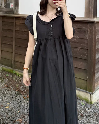 Frilled V-neck long dress