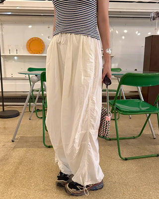 (Unisex) Back Elastic Wide Fit Nylon Pants