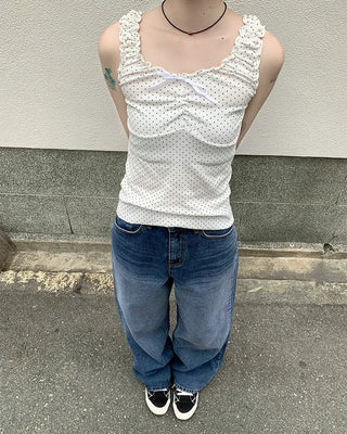 Washed denim wide-leg pants