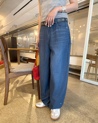 Balloon Fit Striped Denim Pants