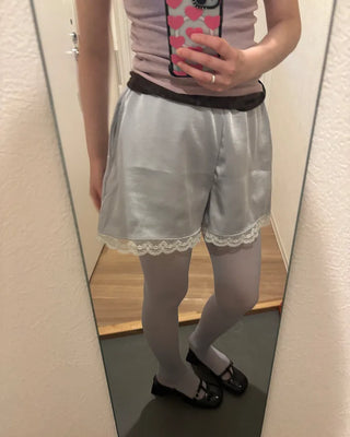 Satin lace hem shorts