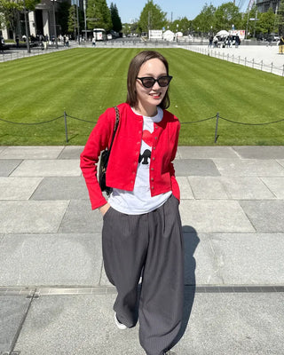 Pintuck striped wide slacks