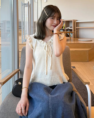 French Girly Frill Sleeveless Knit