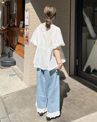 Balloon puff punching blouse