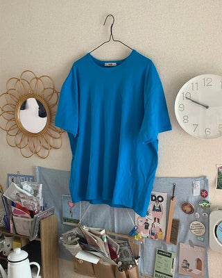 (Unisex) Two-tone layered cropped short-sleeve T-shirt
