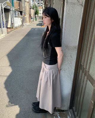 Gray vintage denim long skirt