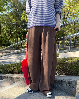 Corduroy ribbed elastic waist pants