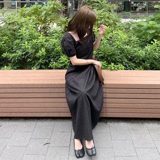 Puff-sleeve long dress