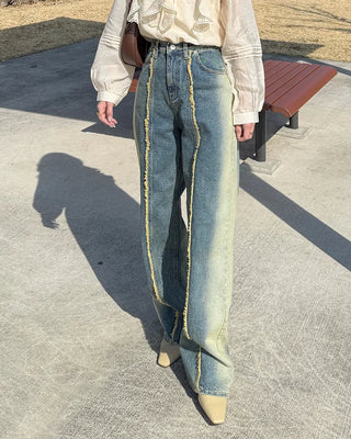 Fringe detail denim pants