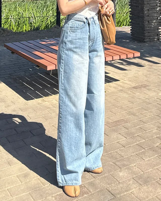 Washed wide denim pants