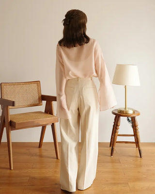 (ORIGINAL) Round Collar Button Sheer Blouse