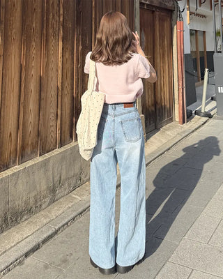 Color Button Point Short-Sleeve Knit