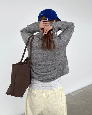 Perforated Collar Knit Zip-Up