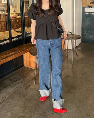 Square neck puff blouse