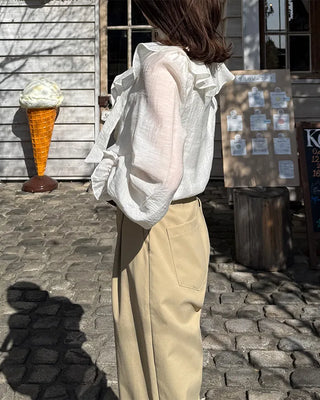 Strap V-neck shirred blouse