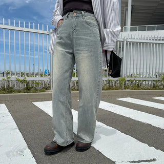 Washed wide denim pants