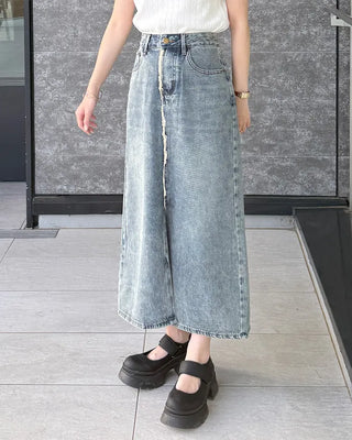 Fringe detail denim skirt