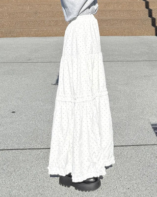Frilled polka dot long skirt