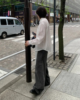 Checkered long-sleeved summer shirt
