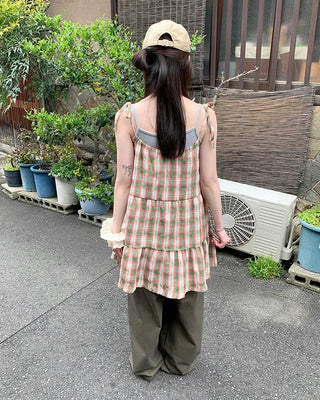 Checked camisole strap mini dress