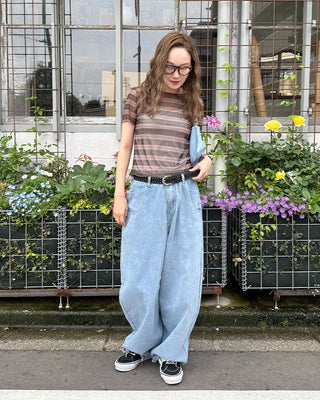 Checkered sheer short-sleeved T-shirt