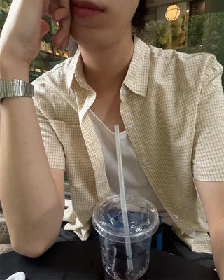 (Unisex) Vintage-Like Check Short-Sleeve Shirt