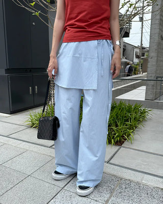 Striped layered wrap skirt set with banding pants