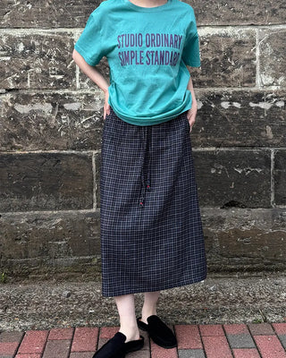 Checkered midi skirt with waist string