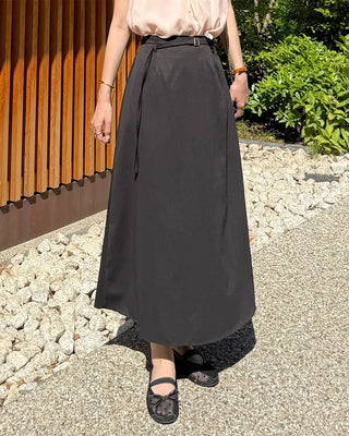 Belted A-line simple long skirt