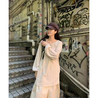 Cotton A-line shirred long skirt