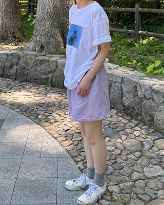 Elastic waist striped shorts