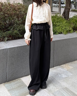 Frill neck ribbon strap blouse
